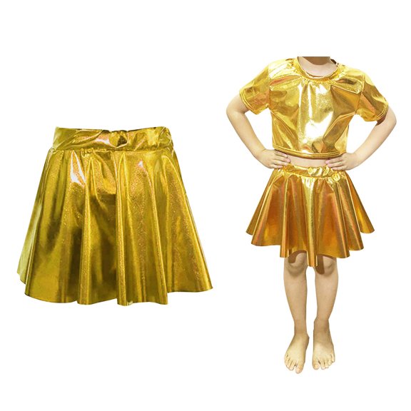 Metallic Skirts for Girls High Waisted Flared Pleated A-Line Gold Mini Skirt for Girls Party Birthday