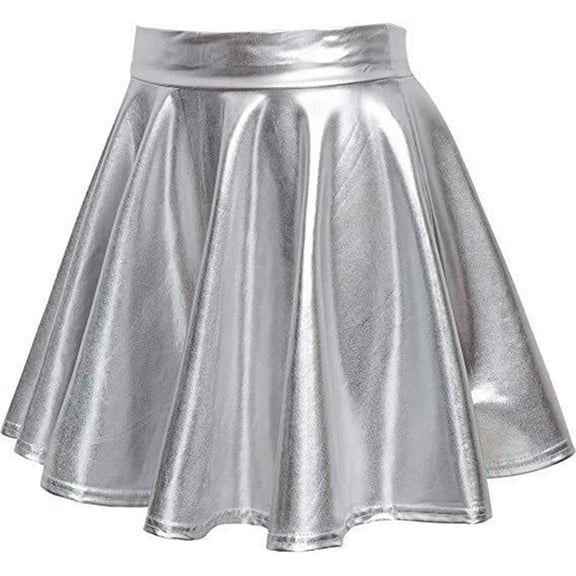Metallic Skirts for Women Short 2025 Teens Shiny Flared Pleated Mini Skater Skirt Summer Party A-line Rave Skirt