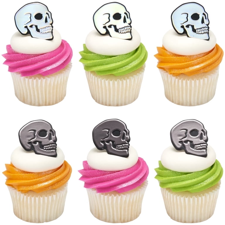 Metallic Skull Cupcake Rings – 12 Pack Halloween Party Cupcake