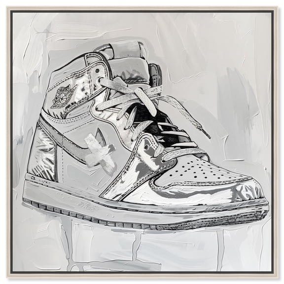 Metallic Sneaker Modern Art Prints Canvas Wall Art by Notoriart, Silver Floater Frame, 20"x20"