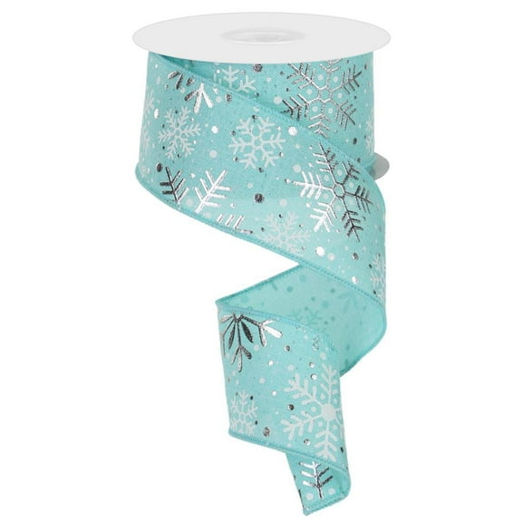 Metallic Snowflakes Wired Edge Ribbon - 10 Yards (Ice Blue, Silver, 2.5 Inch)