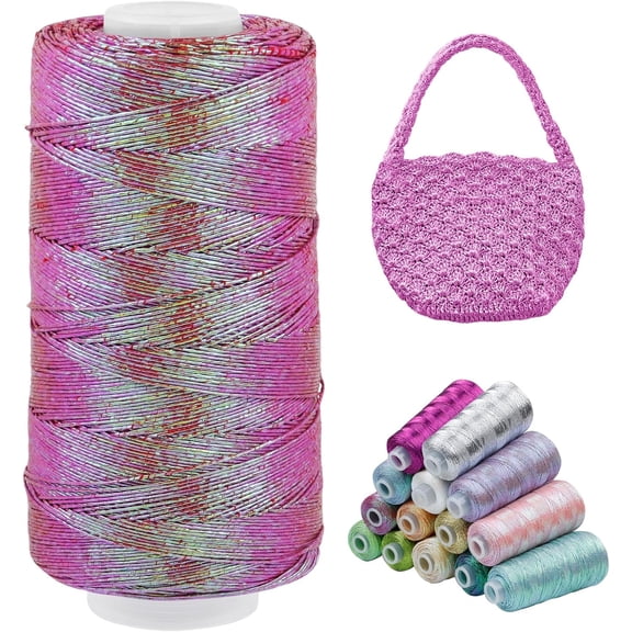 Metallic Sparkle Yarn for Crocheting 1mm x 520 Yards Polyester Macrame Cord Thin Crochet Glitter Bag, Hat, Basket, DIY Crafts, Home Decor (Rose Purple) Rose Purple
