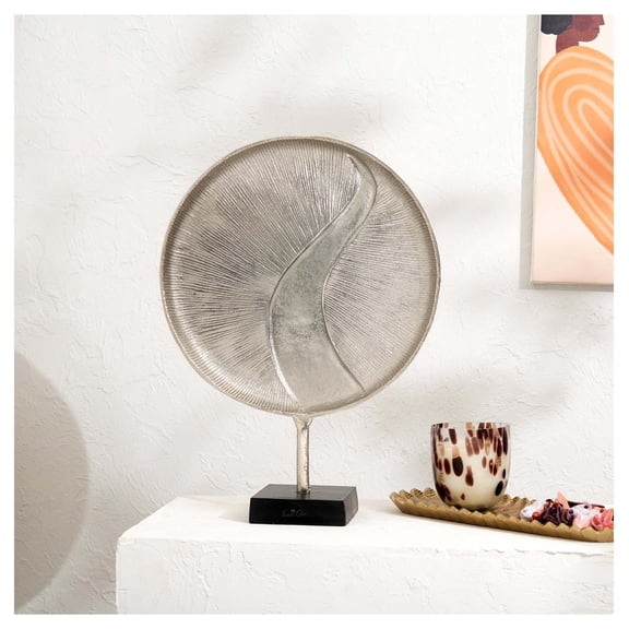 Metallic Sphere Table Accent Aluminum Sculpture with Black Base (13.5x4.5x17")