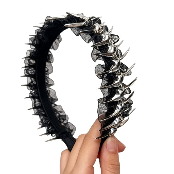 Metallic Spine Punk Hairband Hair Styling Accessory with Lace Trim Design For Music Festival And Parties