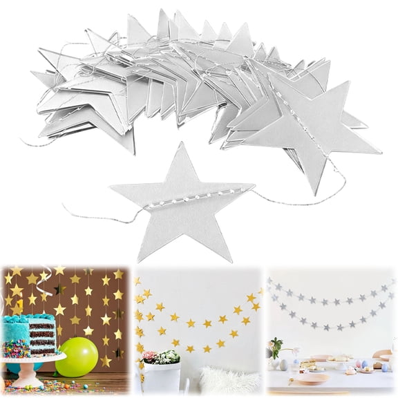 Metallic Star Garland Decor Gold Silver Finish Star Banner For Birthday Wedding Room Decoration Party Backdrop Supplies,Festive Star Bunting,Party Garland Decor,Silver,13.12 ft