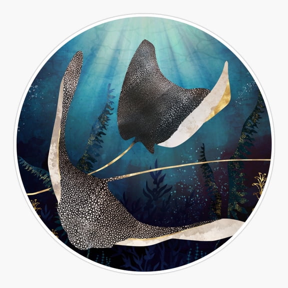Metallic Stingray Swimming in Ocean Waves Sticker