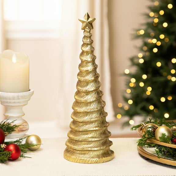 Northlight Metallic Swirling Spirals Tabletop Tree with Star Christmas Decoration - 13.5" - Gold
