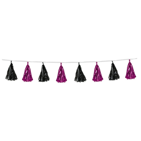 Metallic Tassel Garland 9 3 By 4" X 8'- 12 Pack(1 Per Package)- Cerise And Black