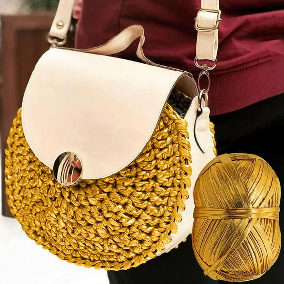 Metallic Texture Polyester Yarn | 50 Yards 148FT | Thick Colorful Cloth Strips for Knitting Crochet | DIY Weaving Material | Shiny Durable Thread for Handmade Bags Blanket Accessories