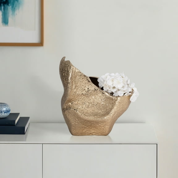 Metallic Textured Metal Aluminum Vase - Boho Glam Decorative Accent for Home, Office, Bedroom, Living Room - 13" Gold