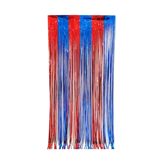 Metallic Tinsel Foil Fringe Curtain, Red Blue Dual-Color, 6.6 ft Length 1 Pack, for Valentine's Day Birthday Party Gathering Photo Backdrop Background Decor Festival Event Wall Decoration Supplies