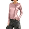 thumbnail image 1 of Metallic Tops for Women Long Sleeve Shimmer Disco Party T-Shirt Slim Going Out Club Sparkly Blouses Concert Outfit, 1 of 7