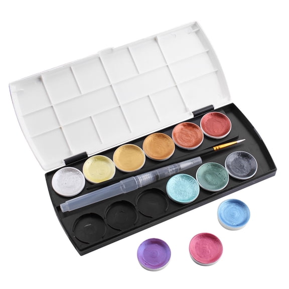 Metallic Watercolor Paint Set with Pearlescent Finish, 12 Semi-Dry Colors for Artists, scholars, And Craft Projects – Vibrant And Long-Lasting Pigments, 1X Watercolor Paint