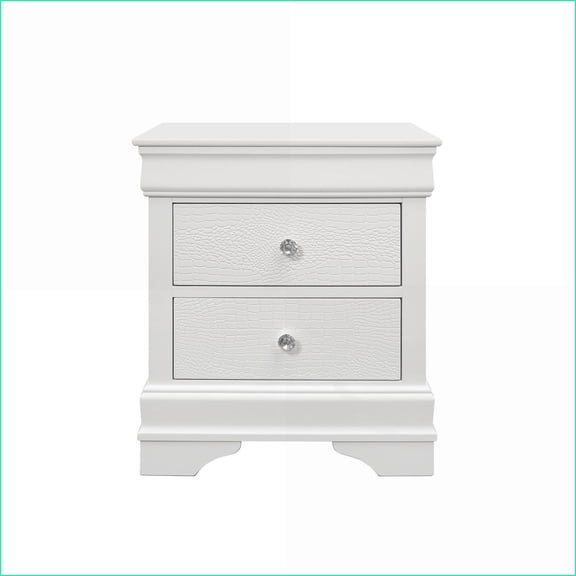 Metallic White Shaker Nightstand with Crystal Hardware