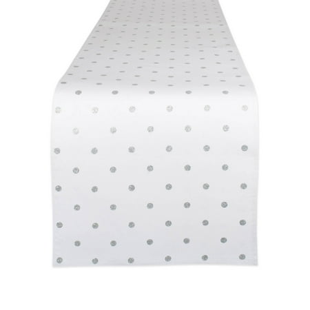 DII Metallic White/Silver Reversible Polka Dot Table Runner 13x72