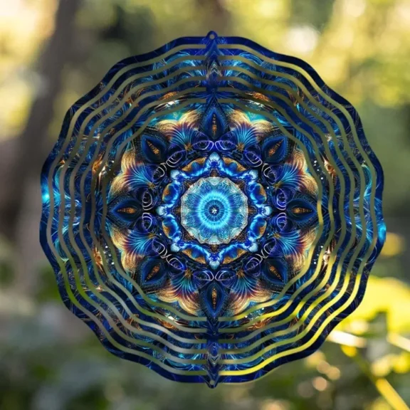 Metallic Wind ChimesArtisan Mandala Whirl: 10in Hand-Forged Metal Spinner - 360 Rotating 3D Dynamic Wind Chimes Sway in The Wind Color Art for All-Season Gifts