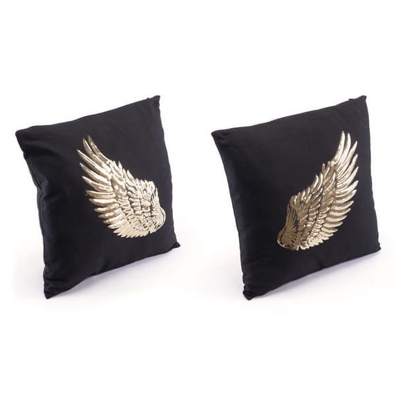 HomeRoots Decor 17.7-inch X 17.7-inch X 1.2-inch 2 Pcs Black And Gold Metallic Wings Pillow