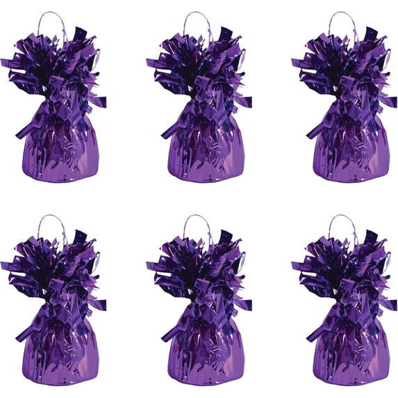Metallic Wrapped Balloon Weight – 6 Pack, Purple Balloon Centerpiece Bouquet Holders, Party Decoration Accessories for Birthdays, Graduations, Mardi Gras, and Milestone Celebrations, 6 Oz