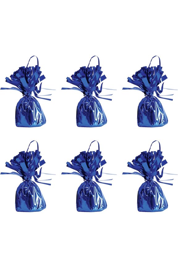 Metallic Wrapped Balloon Weights, Set of 6, Blue Party Decorations with Loop for Balloons, Centerpieces and Table Dcor for Birthdays Events and Celebrations, 6 oz