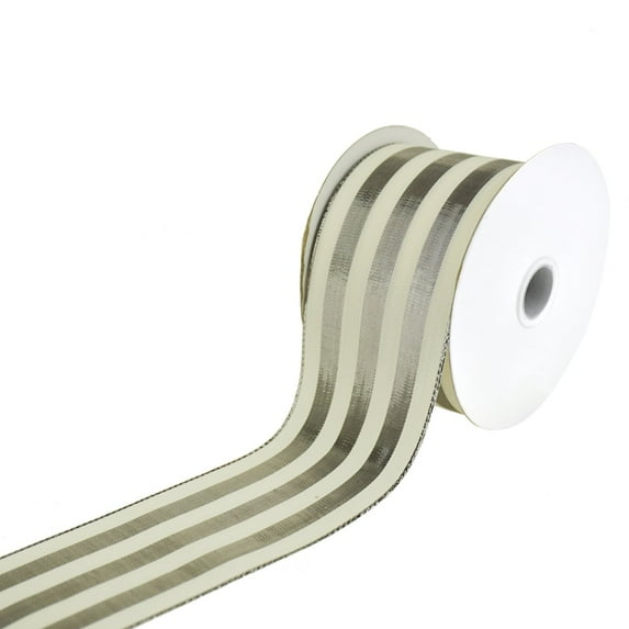 Metallic and Ivory Striped Ribbon, 2-1/2-Inch, 10-Yard - Platinum