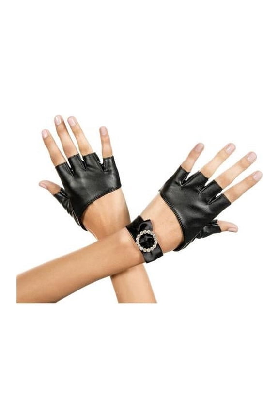Metallic fingerless gloves with rhinestone wrist band 456-BLACK