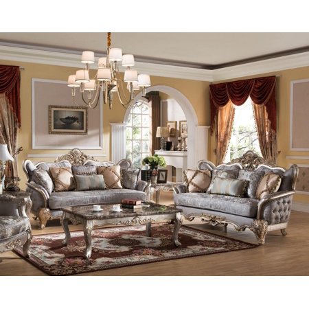 Cosmos Furniture 2 Piece Traditional Solid Wood Sofa And Loveseat Set Metallic