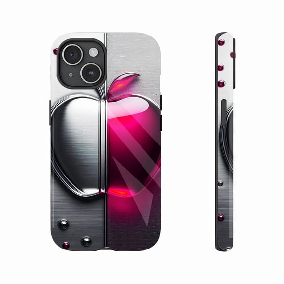 Metallic iPhone Case Silver Pink Gradient Studded Rivets for Style-Conscious Users Compatible with iPhone 11/12/13/14/15/16 (Pro Max/Plus)