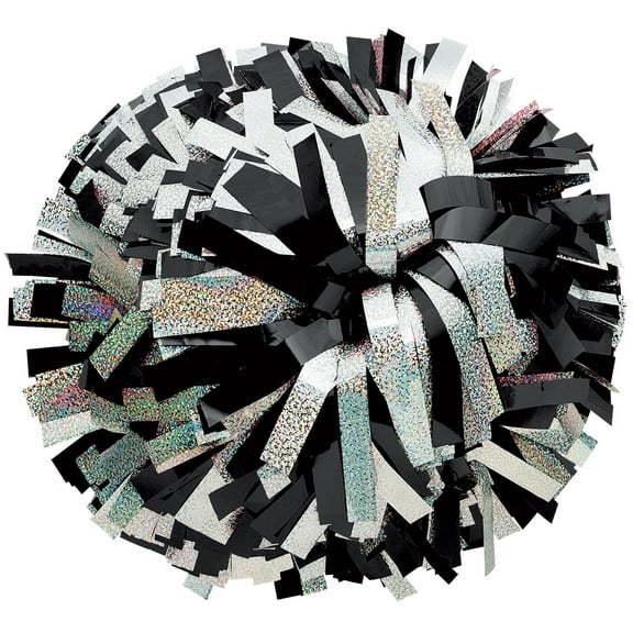 Metallic with Holographic Mix Cheerleading Pom - Black/Silver