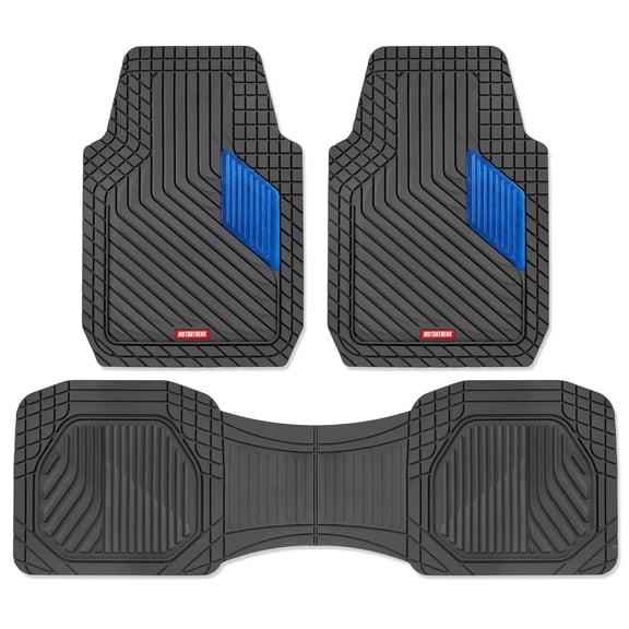 Motor Trend MetallicGuard Car Floor Mats Full Set - Durable Rubber Floor Mats with Blue Metallic Heel Pad, All-Weather Interior Protection for Front and Rear with Non-Slip Backing