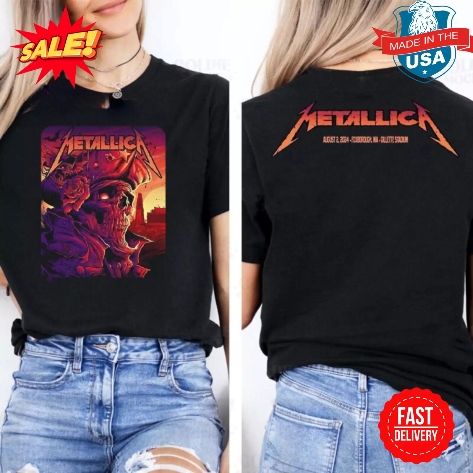 Metallica At Gillette Stadium Foborough MA 2024 M72 World Tour T shirt