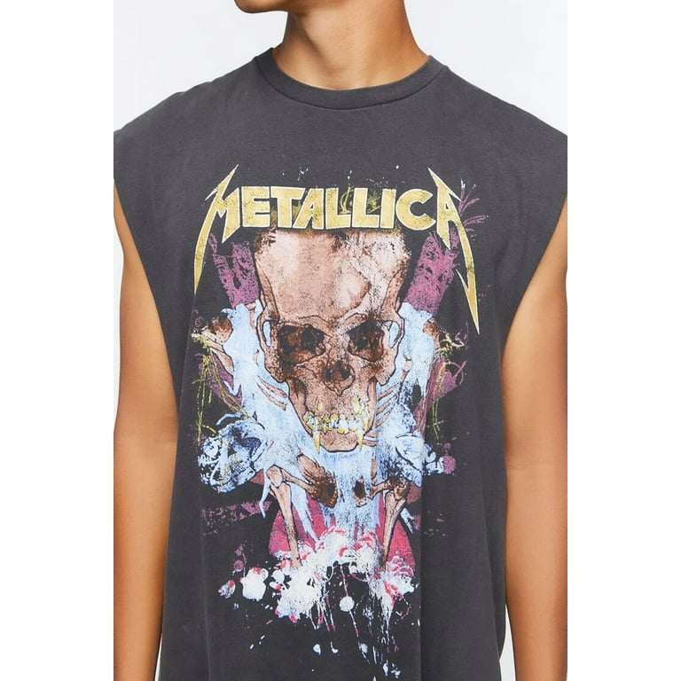 Metallica Men s Black Vintage Wash Skull Graphic Muscle Tank Top Tee T Shirt Large Black Vintage Wash Walmart