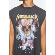 Metallica Men's Black Vintage Wash Skull Graphic Muscle Tank Top Tee T-Shirt (Medium, Black Vintage Wash)