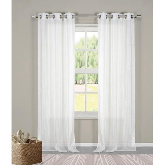 Metallico Faux Linen Grommet Window Curtain Set