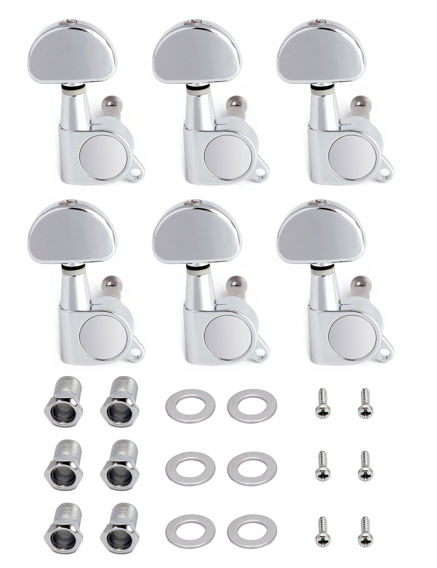 Metallor Sealed Guitar String Tuning Pegs Grover Machine Heads Tuners Tuning Keys 6 In Line for Right Handed Half Round Head Chrome.