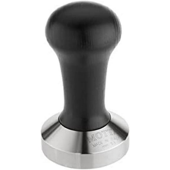 Metallurgica Motta 53mm Ash Wood Coffee Tamper With Stainless Steel Flat Base, Black