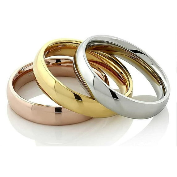 MJ Metals Jewelry Jewelry Men's / Women's 18k Gold Plated Polished Stainless Steel 4mm Wedding Ring Classic Half Dome Band Size 10.5