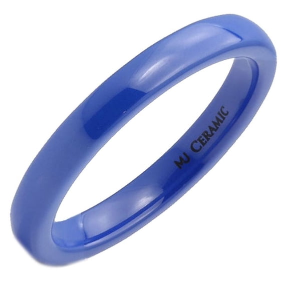 Metals Jewelry 3mm Blue Ceramic Wedding Ring Classic High Polished Band Size 10