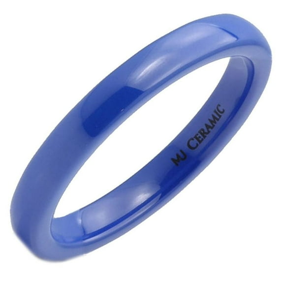Metals Jewelry 3mm Blue Ceramic Wedding Ring Classic High Polished Band Size 6