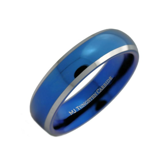 Metals Jewelry 6mm Men's / Women's Adult Wedding Band Blue Plated Inside and Outside Tungsten Carbide Ring Size 11