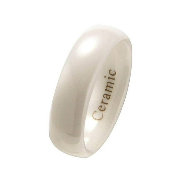 Metals Jewelry 6mm White Ceramic Classic Style Wedding Ring High Polish Comfort Fit Size 9