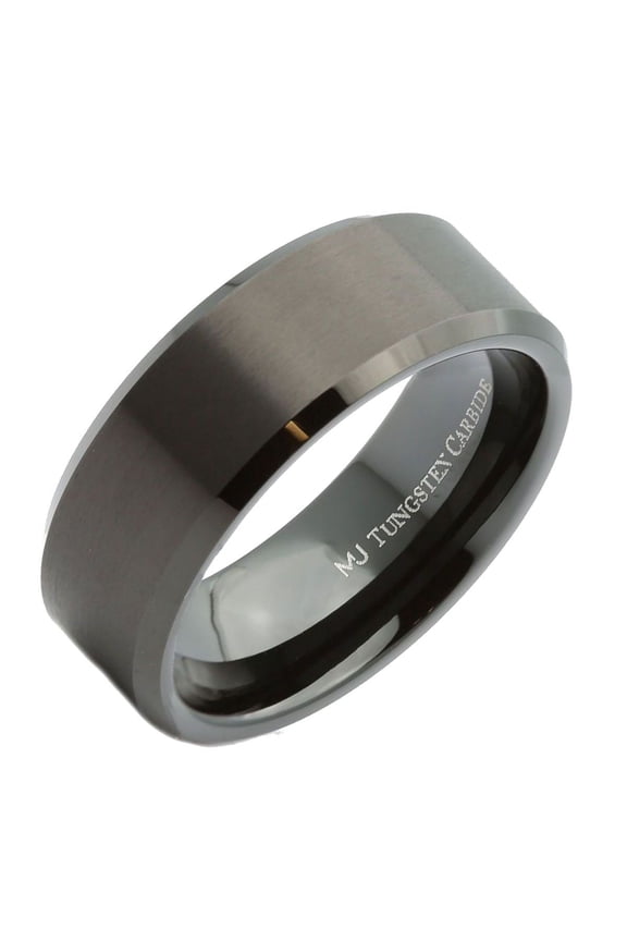 Metals Jewelry 8mm Black Plated Tungsten Carbide Beveled Edge Comfort Fit Wedding Ring Size 8
