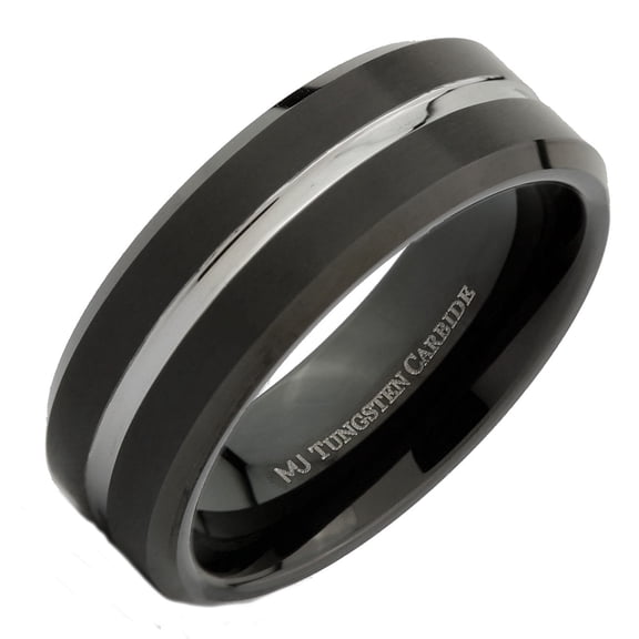 Metals Jewelry 8mm Tungsten Carbide Wedding Band Black Plated Single Polished Stripe Ring Size 11.5