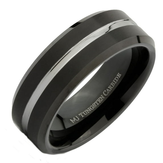 Metals Jewelry 8mm Tungsten Carbide Wedding Band Black Plated Single Polished Stripe Ring Size 11