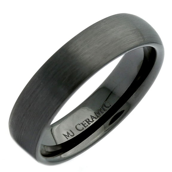 Metals Jewelry Adult Men's / Women's Brushed Black Ceramic Wedding Ring Classic Domed Center Band Metals Jewelry Adult Men's / Women's 6mm Size 9.5