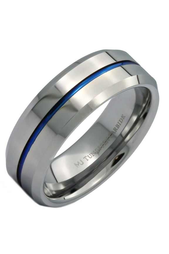 Metals Jewelry Adult Men's / Women's Tungsten Carbide 8mm Wedding Band Blue Striped Center Ring Size 11