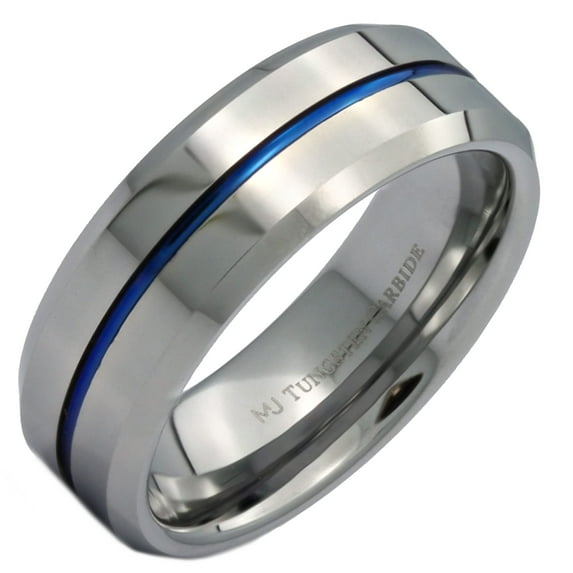 Metals Jewelry Adult Men's / Women's Tungsten Carbide 8mm Wedding Band Blue Striped Center Ring Size 12