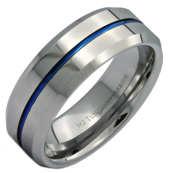 Metals Jewelry Adult Men's / Women's Tungsten Carbide 8mm Wedding Band Blue Striped Center Ring Size 9