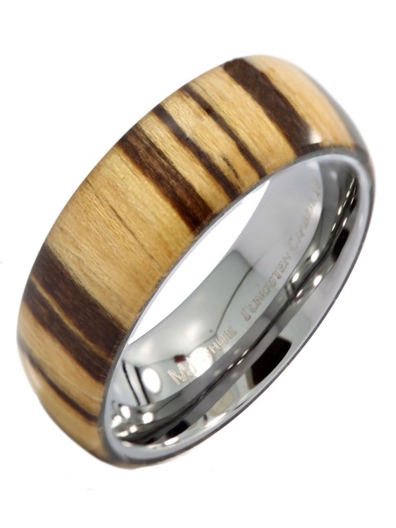 Metals Jewelry Adult Men's / Women's Zebra Wood 8mm Band with Polished Tungsten Carbide Sleeve Ring