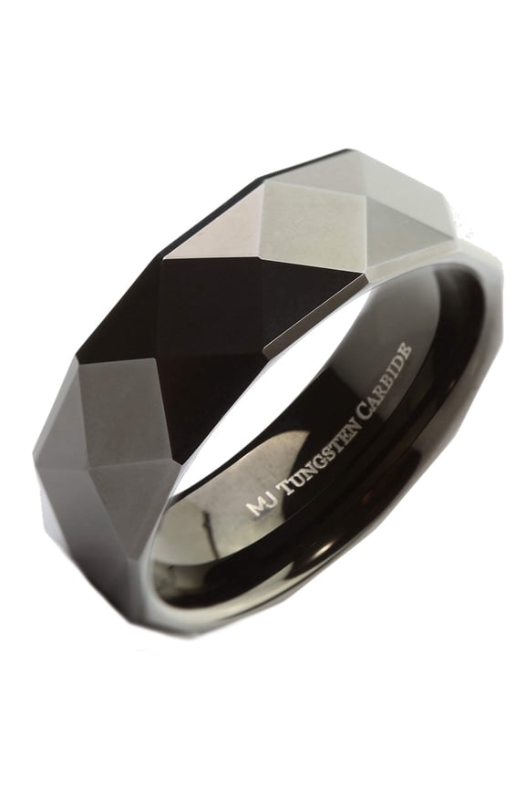 Metals Jewelry Adult Unisex Tungsten Carbide 8mm Wedding Band Black Multi Faceted Polished Ring
