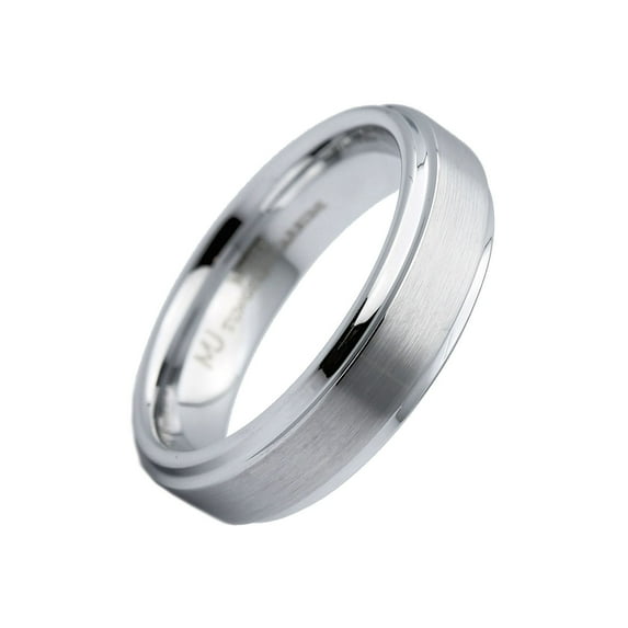 Metals Jewelry Men/Women White Tungsten Carbide 6mm Brushed Recessed Edge Wedding Ring Size 8